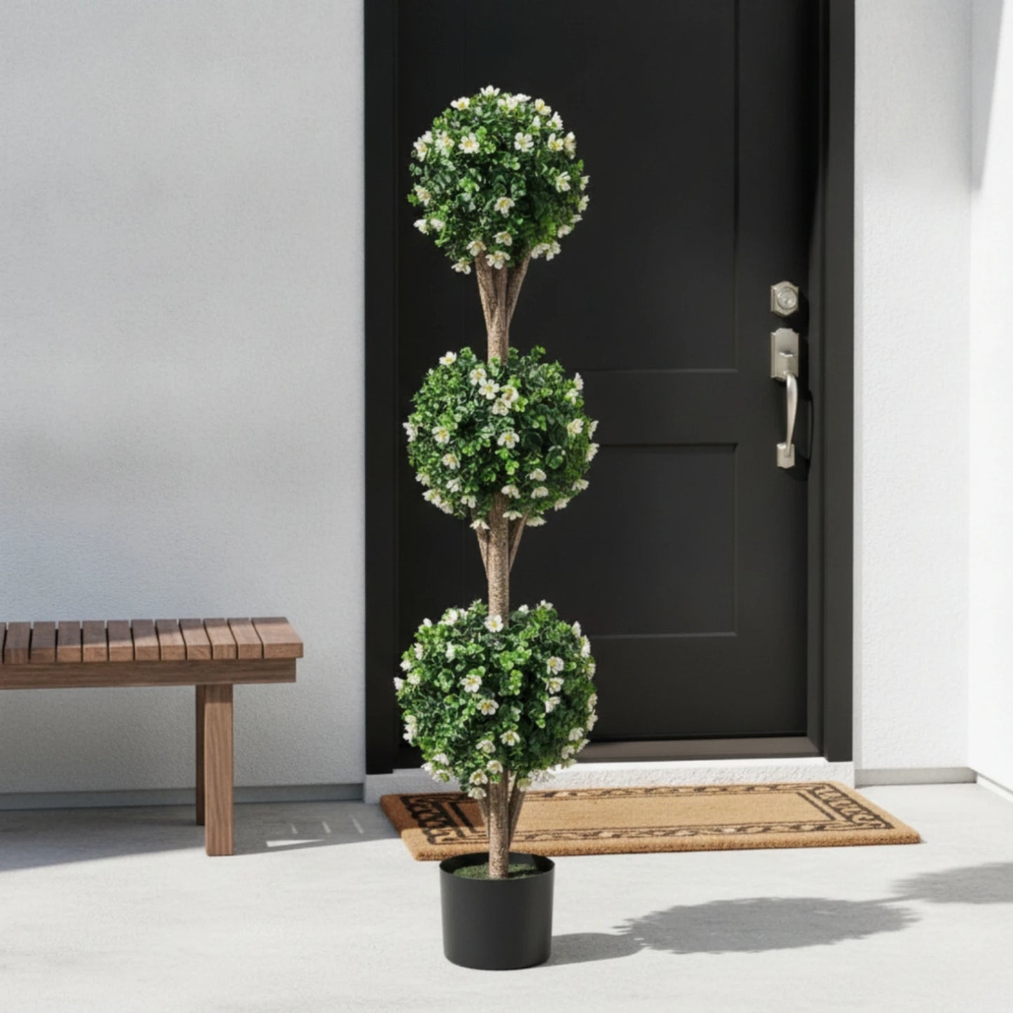 Triple Ball Topiary Tree Indoor Outdoor Artificial Topiary Tree Plant Realistic Faux for Entryway, Porch