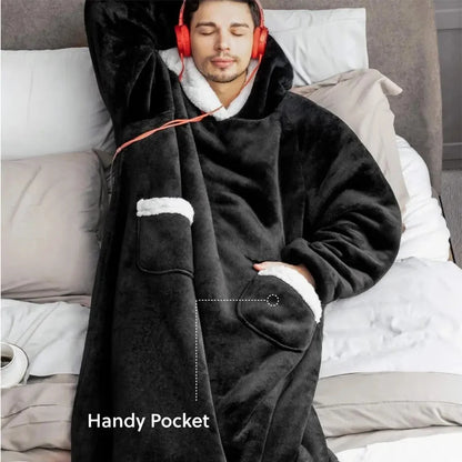 Extra Long Wearable Blankets Winter Flannel Hooded Blanket with Full Sleeves Men Women Cozy Soft Throw Adult TV Blanket