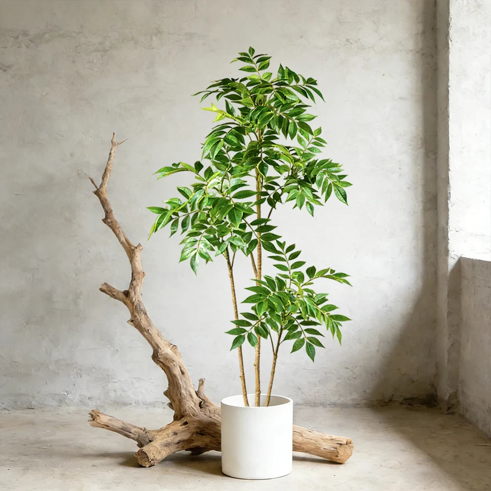 76-140cm Artificial Ficus Tree Large Fake Nandina Plants Plastic Palm Branch Tall Faux Sumac Plant For Home Garden Office Decor