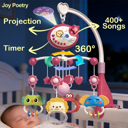 360° Musical Baby Crib Mobile Rotating Night Light Projection Bed Bell Toy Four Speed Timming Hanging Infant Newborn Bedside Gif