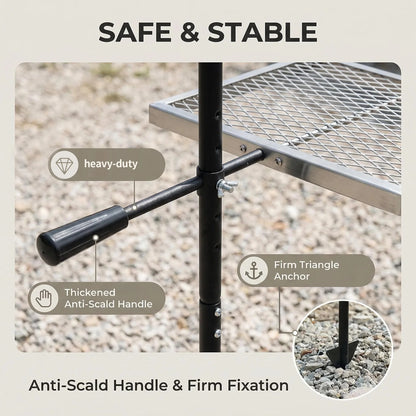 Swivel Campfire Grill 360° Adjustable Open Fire Grill Grate, Fire Pit Grill Grate over Fire Pits, Outdoor Cooking Equipment