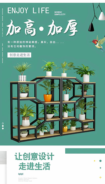 Flower Rack Indoor Living Room Floor-to-ceiling Multi-layer Flower Rack Balcony Wrought Iron Flower Pot Hanger Office Partition
