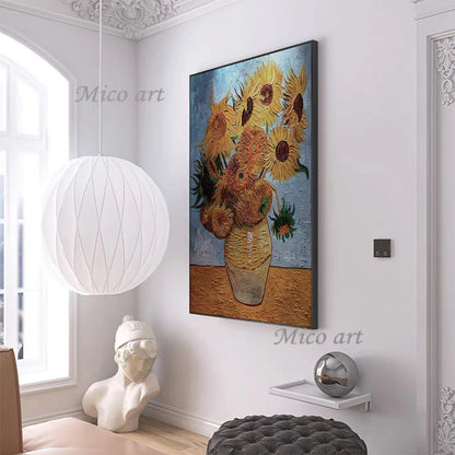 Modern 100% Hand Painted Sunflower Oil Painting Reproduction Canvas Wall Art Unframed Paintings Wall Picture Artwork Van Gogh