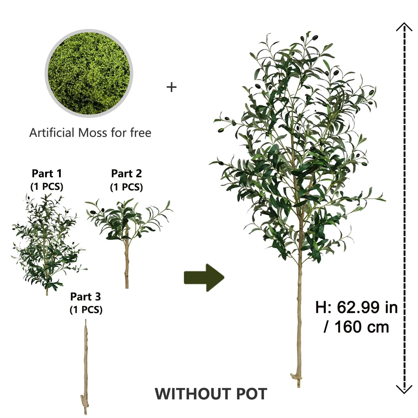 120-180cm Artificial Olive Tree Plant Indoor Outdoor Ornament Fake Plant for Home Garden Balcony Living Room Decoration