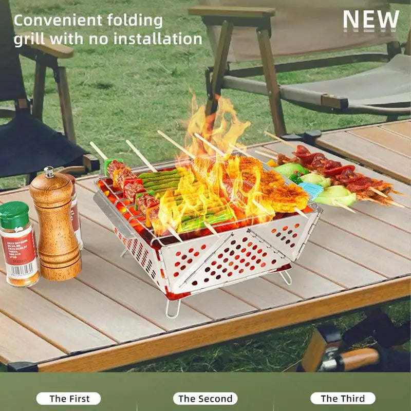 Portable Folding BBQ Grill Camping Split Stainless Steel Fire Pit Tent Stove Outdoor Picnic Accessories Charcoal Grill Burner