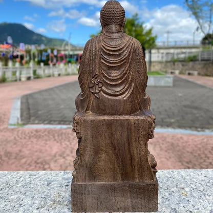 Hand-Carved Agarwood Shakyamuni Buddha Statue - 7.9/11.8" Dragon Throne Buddha Sculpture for Home Living Room Entrance