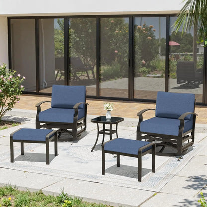 5 Piece Patio Set, Aluminum Outdoor Swivel Chairs Set of 2 with 2 Ottoman 5.1’’ High-Resilience Seat Cushions, Customized