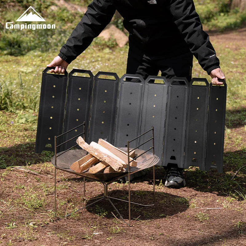 campingmYD-50 Large Fire Pit Windshield Camping Wood Stove Accessory: 8-Panel Iron Windbreak Screen