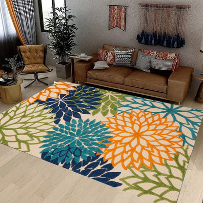 Outdoor Area Rug Washable Patio Rug Tropical Botanical Floral Chenille Waterproof Outdoor Carpet Non-Slip for Deck, Backyard