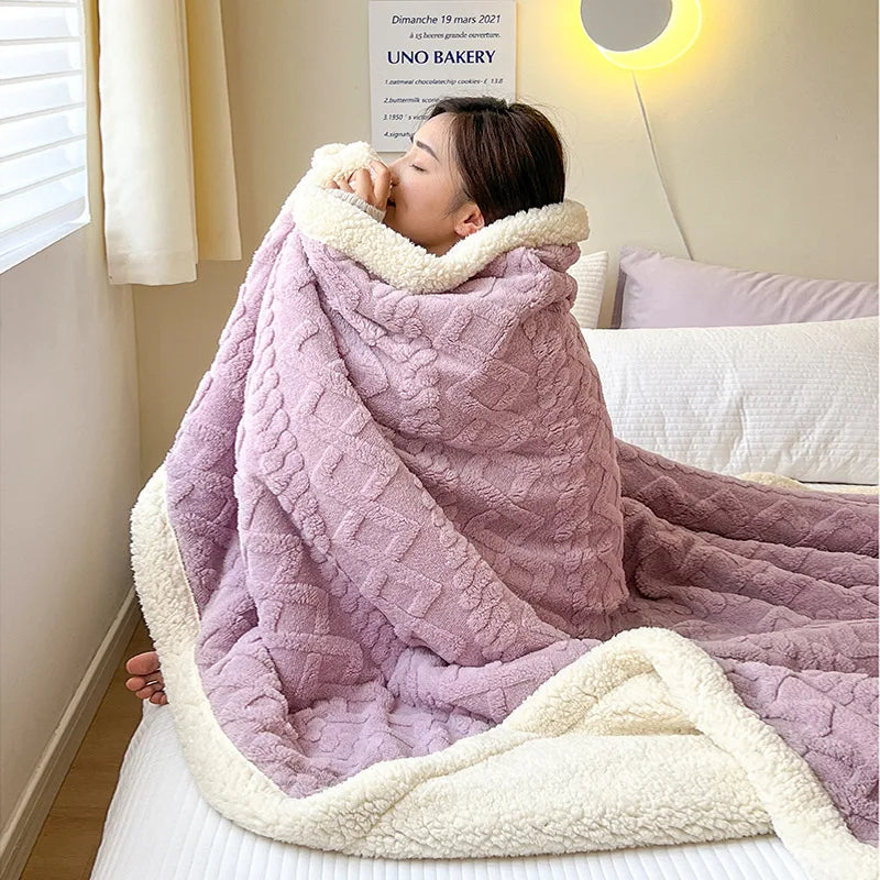 Soft Lamb Fleece Blanket Winter Thick Warm Throw Blanket Solid Color Flannel Blanket for Sofa Bed Office Nap