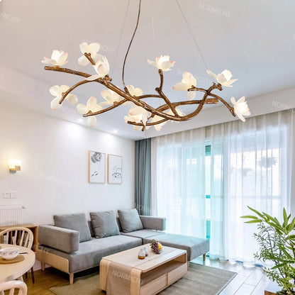 Living Room Lamp Creative Lotus Restaurant Lamp Wabi Sabi Style Zen Tea Room Homestay Decoration Tree Branch Pendant Light