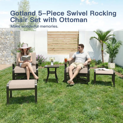 5 Piece Patio Set, Aluminum Outdoor Swivel Chairs Set of 2 with 2 Ottoman 5.1’’ High-Resilience Seat Cushions, Customized
