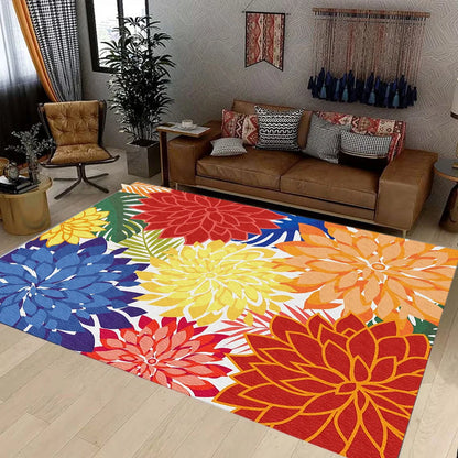 Outdoor Area Rug Washable Patio Rug Tropical Botanical Floral Chenille Waterproof Outdoor Carpet Non-Slip for Deck, Backyard