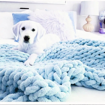 Hand Chunky Knitted Blanket Thick Yarn Merino Wool Bulky Knitting Throw Blankets Throw Carpets Soft Warm Winter Home Sofa Bed