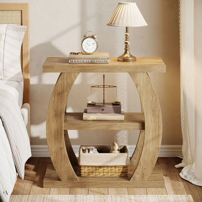 Tribesigns End Table for Living Room, 3-Tier Narrow Side Table with Storage, Farmhouse Wooden Beside Table with Geometric Frame, Tall Nightstand for Bedroom, Small Spaces, Natural Oak
