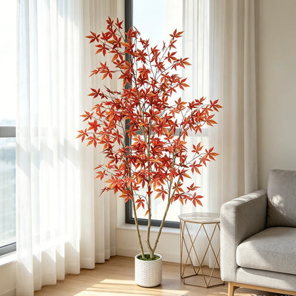 180-210cm/6.9ft Artificial Maple Plant Tree Potted Autumn Indoor Outdoor Ornament Home Garden Balcony Living Room Party Decor