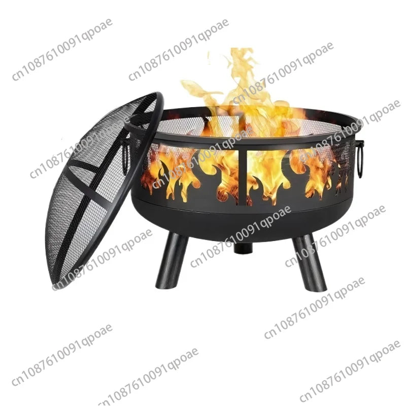 Cross-border Metal Multi-function Wood Burning Fire Pit for Outdoor Camping Grill Barbecue Charcoal Stove Flame Retardant