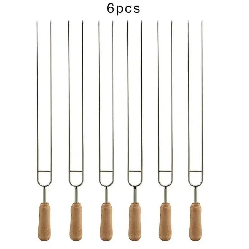 6pcs Stainless Steel U-Shaped Barbecue Brazing Fork Needle Grilling Skewers Double Prong Bbq Tools Outdoor Grill Accessories