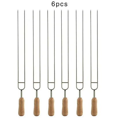 6pcs Stainless Steel U-Shaped Barbecue Brazing Fork Needle Grilling Skewers Double Prong Bbq Tools Outdoor Grill Accessories