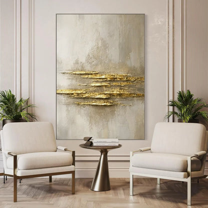 Mhemyo Large White and Gold Abstract Oil Painting Textured Minimalist Wall Art Handmade Luxury Canvas Modern Neutral Home Decor