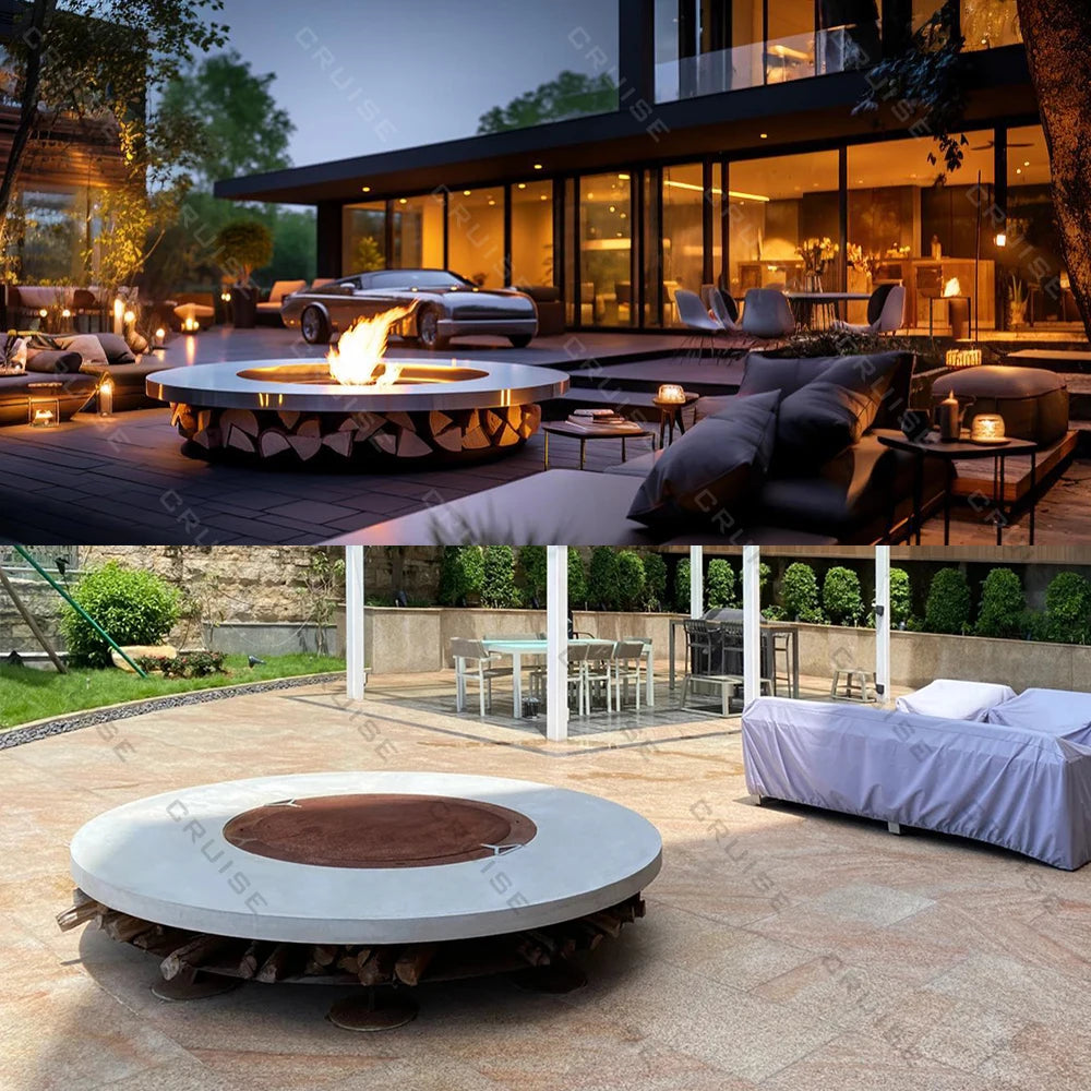 CRUISE High Temperature Resistant Wood/  /  /Atomized/Electronic Table Fireplace With BBQ 1000mm Freestanding Fire Pit