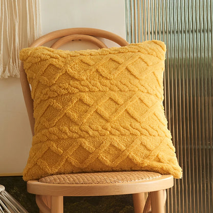 CANIRICA Throw Pillow Cover Cushion for Indoor Sofa Geometric Patterns Plush Faux Wool Pillow Covers Home Decorative 50x50cm