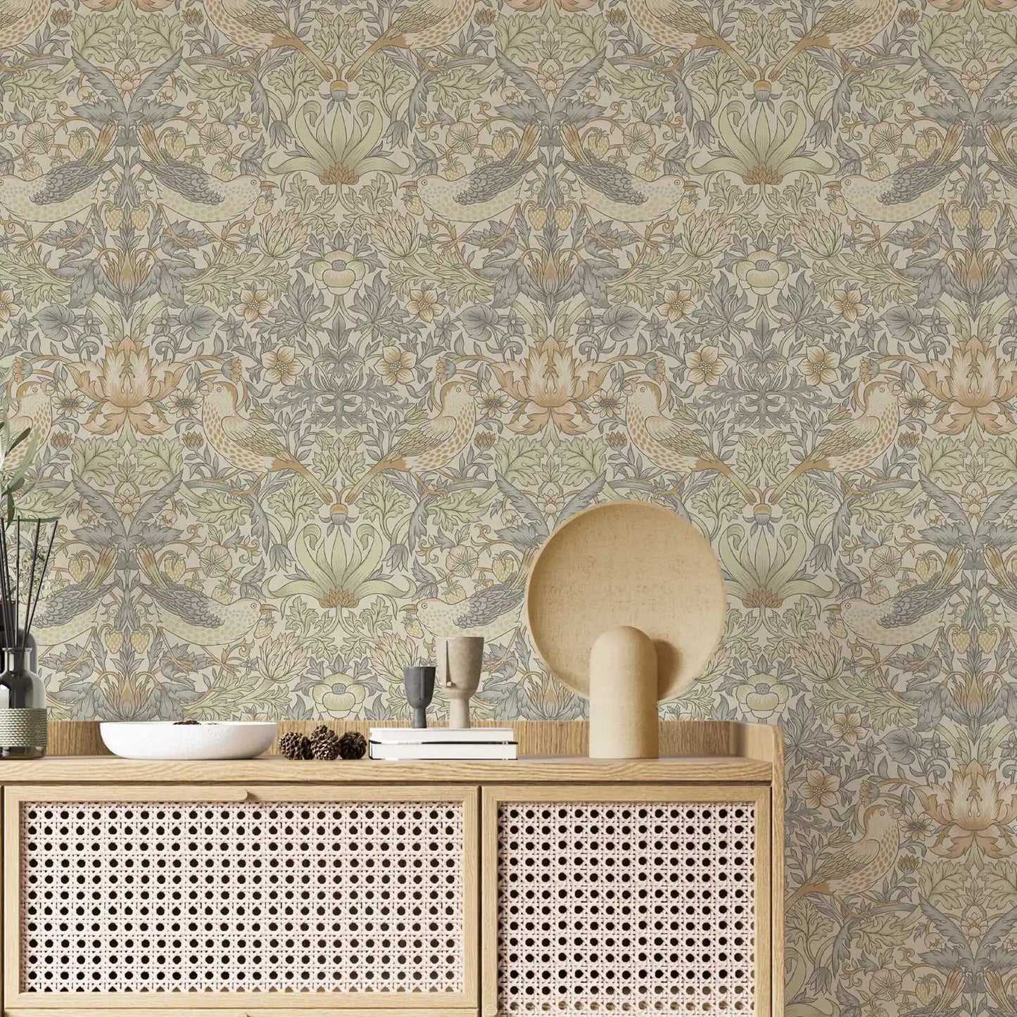 Natural Strawberry Thief Wallpaper, William Morris ,Removable Peel and Stick Wallpaper, Non-wowen Wallpaper,Wall Art Paper