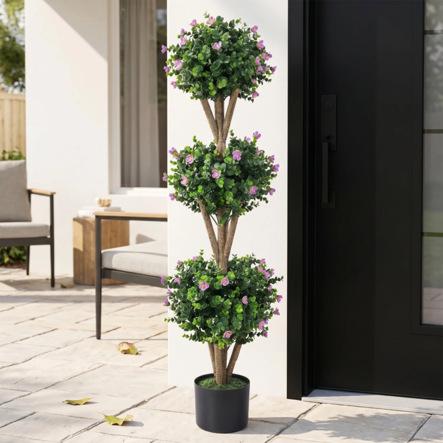 Triple Ball Topiary Tree Indoor Outdoor Artificial Topiary Tree Plant Realistic Faux for Entryway, Porch