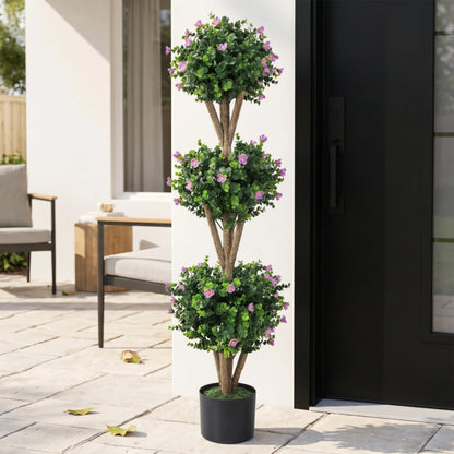 Triple Ball Topiary Tree Indoor Outdoor Artificial Topiary Tree Plant Realistic Faux for Entryway, Porch