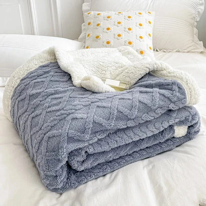 Home Thick Bed Blanket Lamb Cashmere Fleece Plaid Blankets Winter Warm Double Sided Throw Sofa Cover Newborn Wrap Kids Bedspread