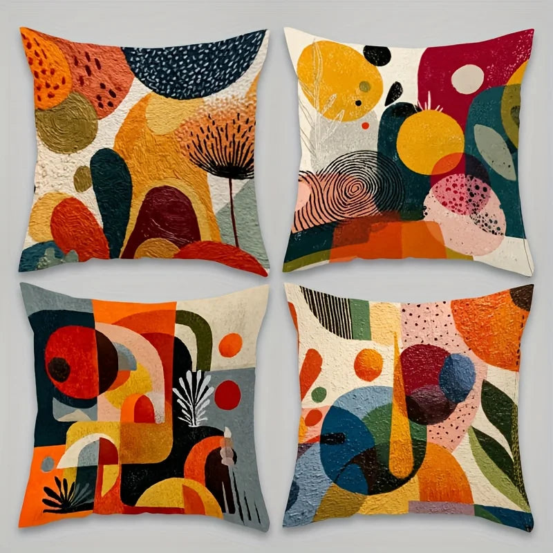 4-piece Modern Abstract Geometric Throw Pillow Covers Soft Fabric Suitable for Sofa Bed Ca Machine Washable Insert Not Included