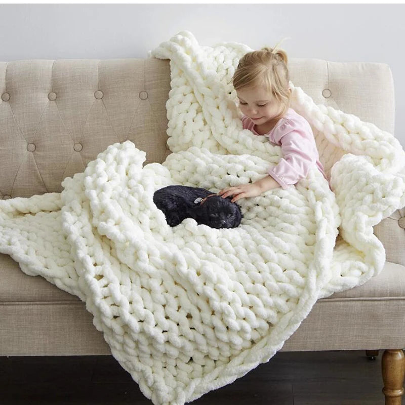 Hand Chunky Knitted Blanket Thick Yarn Merino Wool Bulky Knitting Throw Blankets Throw Carpets Soft Warm Winter Home Sofa Bed