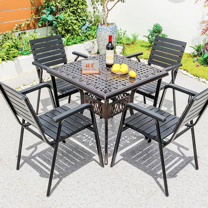 Plastic Timber Weatherproof Outdoor Furnishing Suite, Full Meal Assembly for Hotel Courtyard Open-air Leisure Dining
