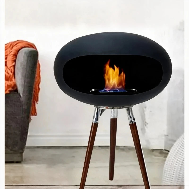 Freestanding Bioethanol Fireplace - Oval Sphere Design Smokeless Real Flame Ethanol Fire Pit for Indoor Outdoor Decor