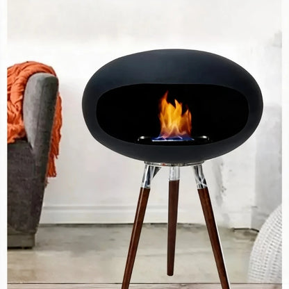 Freestanding Bioethanol Fireplace - Oval Sphere Design Smokeless Real Flame Ethanol Fire Pit for Indoor Outdoor Decor
