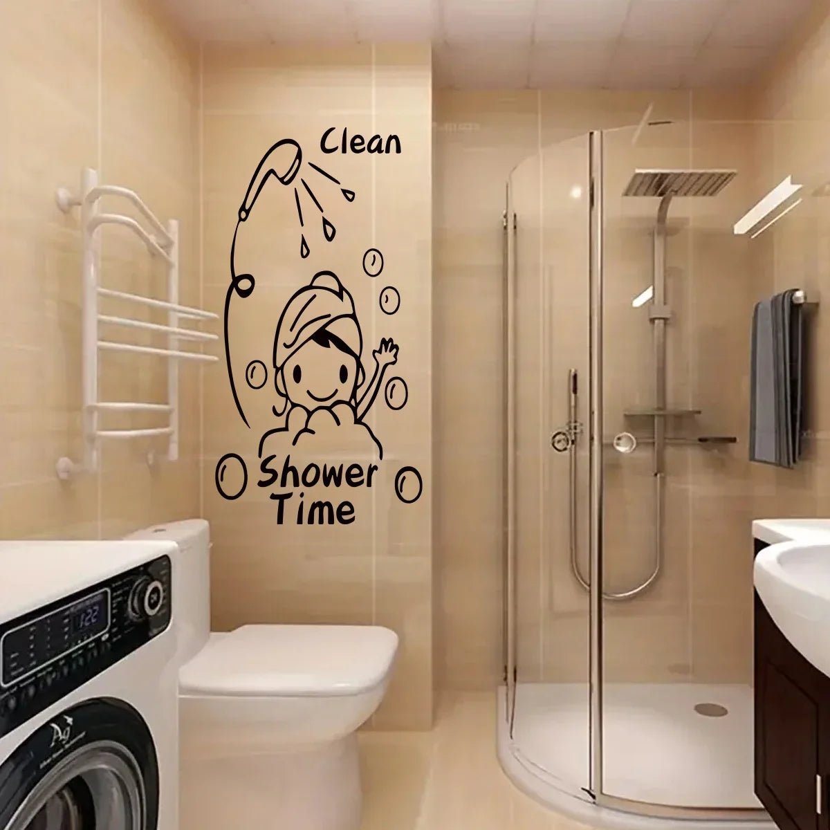 Vlean Show Time Bath Wall Stickers Bathroom Decoration for Living Room Cute Girls Gift Wallpaper for Shower Cubicle Home Decor