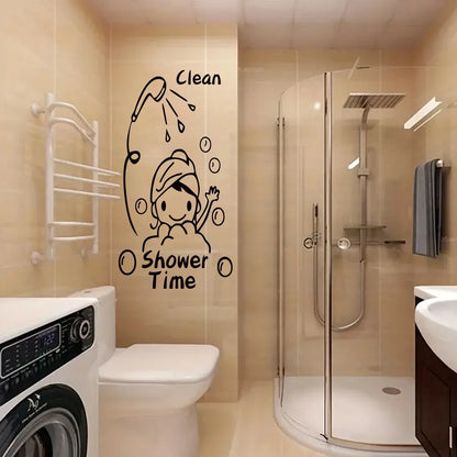 Vlean Show Time Bath Wall Stickers Bathroom Decoration for Living Room Cute Girls Gift Wallpaper for Shower Cubicle Home Decor