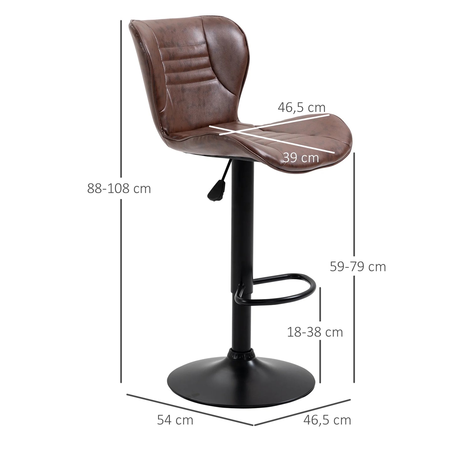 Homcom Set of 2 Height-Adjustable Swivel Bar Stools with Footrest