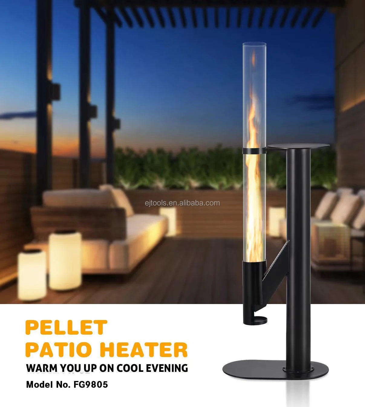 Wood Pellet Patio Heater Outdoor Fireplace Rocket Stove Smokeless Fire Pit for Camping Garden Party Accessory Set Included