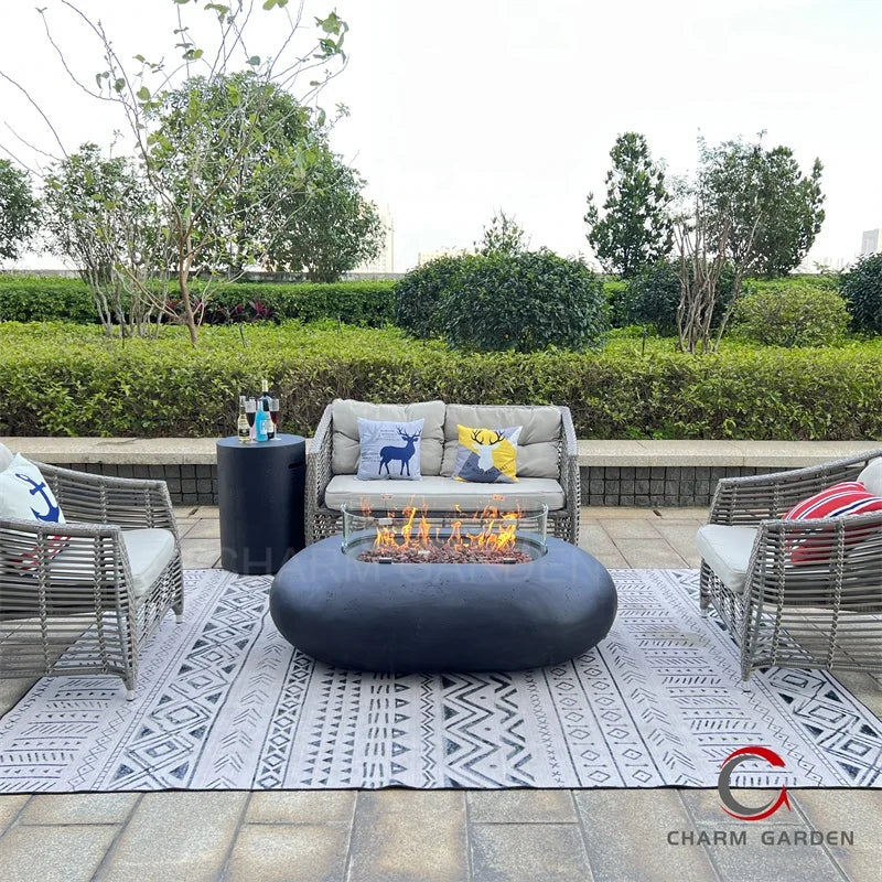 Modern Grey Rectangle Gas Fireplace Coffee Table-Outdoor Patio Fire Pit Heater