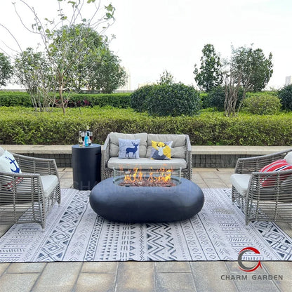 Modern Grey Rectangle Gas Fireplace Coffee Table-Outdoor Patio Fire Pit Heater