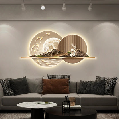 Light Luxury Living Room Painting New Led Light Mural Room Decoration Wall Lamp Living Room Home Interior Art Mural Accessories