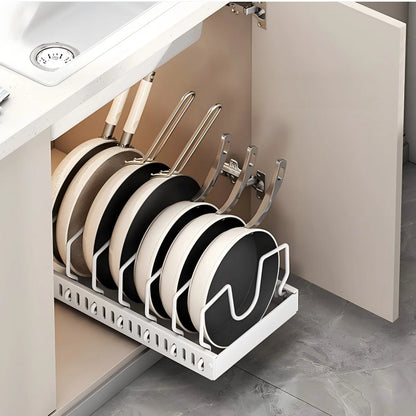 Kitchen Multifunctional Organizer - Pull-Out for Pots/Pans, Sliding Lid Holder, Spice Rack & Dish Drying Racks Drawer Organizer
