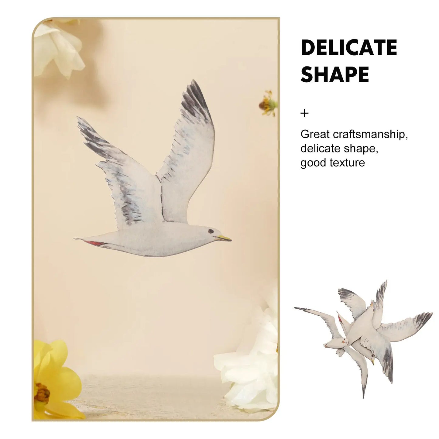 3Pcs Wall Birds Decor - Handmade Wood Seagull Art - Seaside Nautical Ornament for Mediterranean Style Living Area