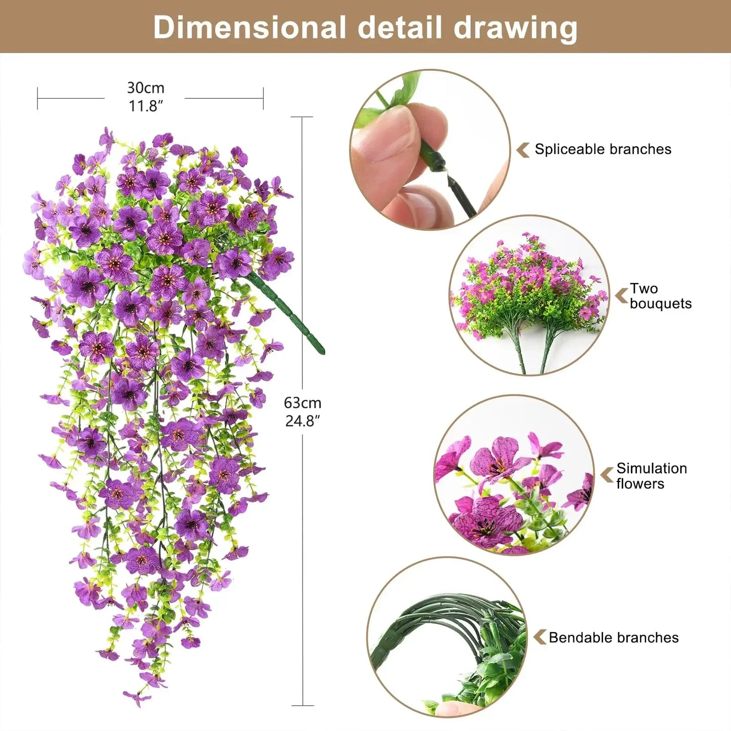 2PCS Artificial Hanging Flowers Silk Daisy Eucalyptus Garland for Outdoor Indoor Home Room Yard Decor Spring Summer Fake Plants