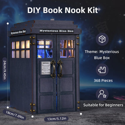 DIY Book Nook Bookshop Kit Mysterious Telephone Booth Wooden Dollhouse with Light Bookshelf Insert 3D Puzzle Decor for Gift