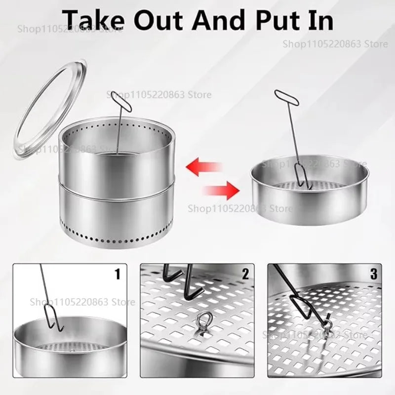 19 Inch Stainless Steel Fire Pit Collapsible BBQ Smokeless Outdoor Heating Wood Burning Stove for Patio Furniture Garden