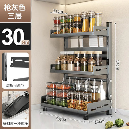 Kitchen Countertop Organizer Rack with Adjustable Feet Knife Storage Removable Shelves Multifunctional Space-Saving for Home