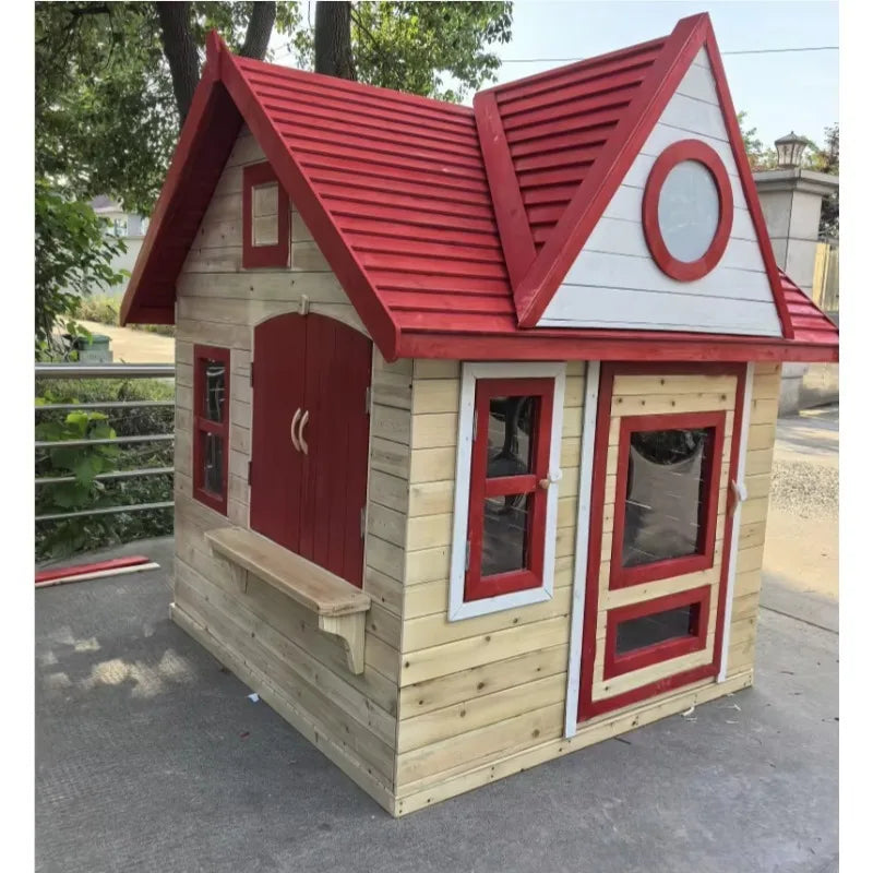 Outdoor Wooden Playhouse for Kids Courtyard Garden Park Decoration Animatronic Models Toddler's Playground Backyard Garden House