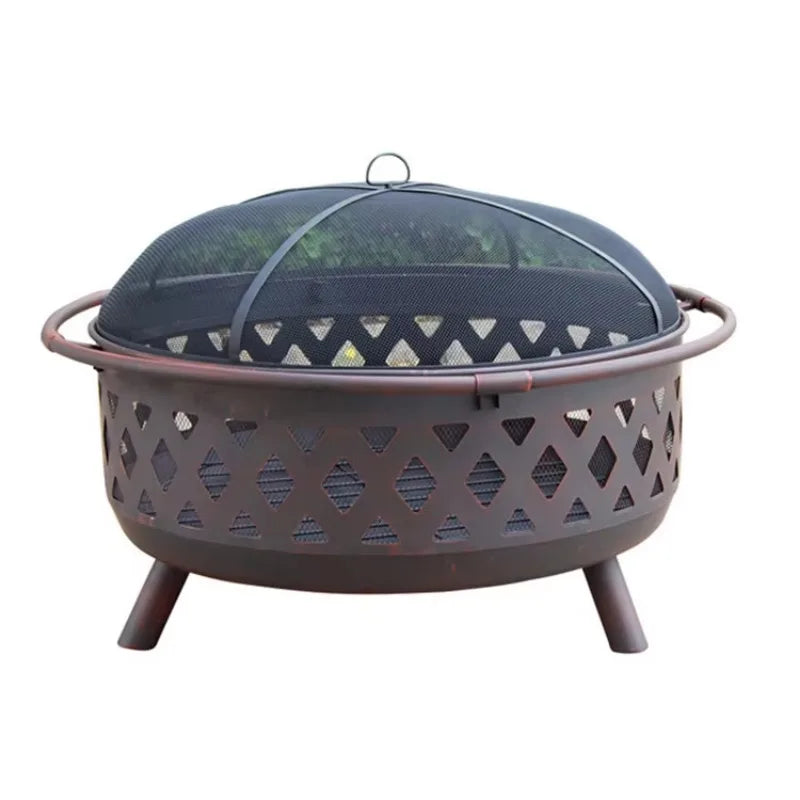 Outdoor 36-inch deep steel fire pit weaving design